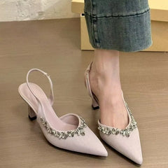 Cyflymder Fashion Rhinestone Design Women's Sandal Comfort Non-slip Pointed Toe Low Heel Ladies Loafers Elegant Women's Sandal 4567