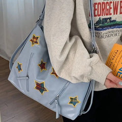 Cyflymder Fashion Preppy Backpacks Casual Plaid Star Embroidery Crossbody Bags All Match Women Y2k Aesthetic Shoulder Handbags Streetwear