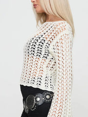 Cyflymder Knit Hollow Out Sweater Pullover Women Long Sleeve Sexy See Through Crop Tops Autumn New Casual Knitwear Cover Up