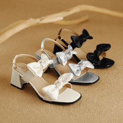 Cyflymder Fashion Womens Shoes 2025 Clear Heels Female Sandal Med Large Size Luxury Velvet Comfort Girls Bow Beige Medium Big Low Solid Ru