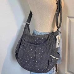 Cyflymder Korean Style Polka Dot Canvas Tote Bag Womem Shoulder Bags Ladies Casual Lazy Versatile Fashion Crossbody Bag for Work Commute