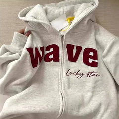 Cyflymder American Retro Embroidered Letter Hooded Sweatshirt Women Loose Fit Stylish Casual Elegant Versatile Spring Fall Top