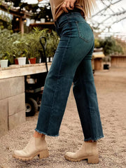 Cyflymder New Women's Mid Waist Elastic Retro Washed Straight Leg Jeans, Slimming and Slimming Fashionable Casual Jeans, High-Quality