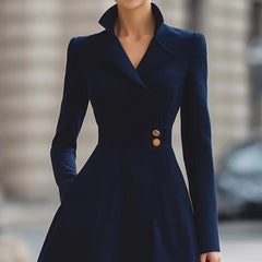 Cyflymder Women‘s Elegant Business Solid Chic Mini Dress Lapel Long Sleeve High Waist Button Bodycon Dress Formal High Street Chic Dresse