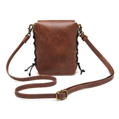 Cyflymder Female Steampunk Shoulder Bags, Retro Mini Square Braided Rope Crossbody Bag, Brown Leather Metal Lock Daily Casual Handbags