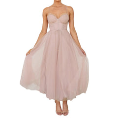 Cyflymder Women Wedding Dress Tulle Spaghetti Strap Elegant Sleeveless Long Dress Large Swing Deep V-Neck Sexy Backless Party Dress