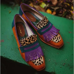 Cyflymder Loafers Flats Leopard Square Toe Casual Women Shoes New Solid Color Comfortable Large Size Low Heeled Women's Singles Shoes