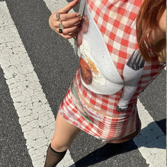 Cyflymder Euramerican Fashion O Neck Sleeveless Harajuku Camisole Cute Plaid Punk Print Short Skirts Y2k Aesthetic Girl Two Piece Sets