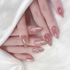 Cyflymder 24pcs Pink Almond Press on Nails Simple False Nails Wearable Stick-on Nail Fake Nails Uñas Postizas Mujer Накладные Ногти 네일팁