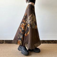 Cyflymder Vintage Floral Print Patchwork Mesh Skirts Gothic 90s Loose A-line Skirt Y2K Aesthetic Women Skirt Party Club Clothing