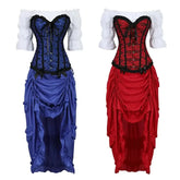 Cyflymder Corset 3 Piece Outfits for Women Steampunk Renaissance White Blouse Set Carnival Party Lace Up Boned Bustiers with Pirate Skirt