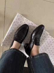 Cyflymder Women's Black Penny Loafers Leather Slip On Loafers for Women Comfortable Low Heel Dress Shoes Handmade Casual Office Shoes Lady