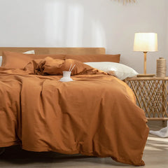 Cyflymder Solid Color Pure Cotton High-Density Bedding Sets Washed Cotton Soft Duvet Cover Kit Skin Friendly Breathable Bedclothes