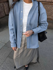 Cyflymder Blue Single Breasted Jackets Women Long Sleeve Pockets Fashion Coat Tops 2025 Autumn Clothing Outerwears Streetwear Female