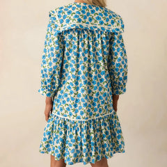 Cyflymder Women Boho Floral A-line Short Dress Vintage Puff Sleeve Flowy Babydoll Dress Smocked Shirt Dresses Bohemian Mini Sundress