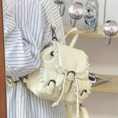 Cyflymder Lace Patchwork Fairy Fashion Handbags Y2k Aesthetic Chic Casual Simple Backpacks Korean Women Mini Sweet Preppy Schoolbags