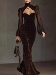 Cyflymder Spring Autumn Velvet Dress Women Long Sleeve Turtleneck Solid Sexy Elegant Evening Party Skinny Stretch Bodycon Dresses