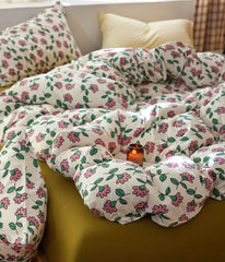 Cyflymder Romantic sweet flower bedding set,full queen king green red floral knit cotton home textile flat sheet pillow case quilt cover
