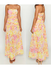 Cyflymder Women s Floral Print Maxi Dress Sleeveless V-Neck Empire Waist Summer Dress with Ruffle Hem and Adjustable Straps