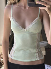 Cyflymder Elegant Floral Embroidered Tank Tops Stylish Sleeveless V-Neck Blouse Chic Lace Trimmed Camisole Fashionable Summer Shirts with