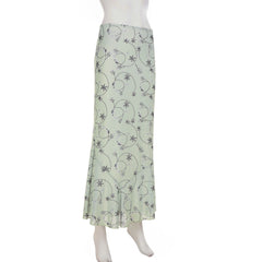 Cyflymder Holiday Floral Mesh Trumpet Skirts Beach Style Slim Low-Waisted Maxi Skirts Women Summer Fashion Streetwear Ladies