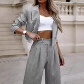 Cyflymder Elegant Casual Striped Cropped Lapel Suit Straight-Leg Pants Women's Clothing European American Foreign Trade