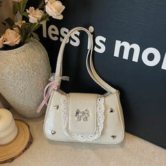 Cyflymder Fashion Patchwork Lace Office Lady Shoulder Bags Sweet Heart Elegant Women Underarm Bag Luxury Design Y2k Aesthetic Ins Handbags