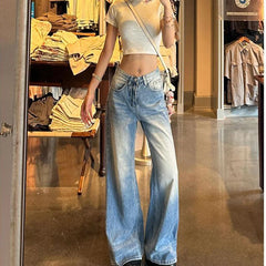 Cyflymder Chic Light Blue Women Wide Leg Jeans Retro Streetwear Washed Baggy Denim Trousers New Summer Hot Girls Slimming Straight Pants