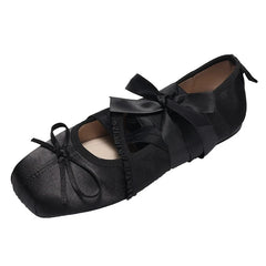 Cyflymder Women Satin Ballet Flats Sweet Bow Lace‑Up Mary Jane Shoes Square Toe Soft Ballerina Pumps Daily Party Dating Ladies Casual