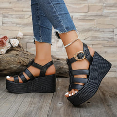 Cyflymder Platform Sandals Breathable Summer Ankle Buckle Women Wedge Sandals Patchwork Comfort Non-slip Soft Sole Gladiator Shoes Women