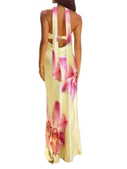Cyflymder Elegant Off-Shoulder Maxi Dress with Floral Print and Matching Shawl Women s Sleeveless Summer Gown for Special Occasions