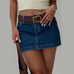 Cyflymder Y2k Vintage Denim Mini Skirt American Retro Washed Blue Pencil Skirts Women High Waist Slim Fit Bodycon A-line Skirt