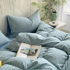 Cyflymder Luxury Pure Cotton Striped Jacquard Bedding Set High Quality Non Fading Ultra Soft Duvet Cover Kit Adult Home Decor for Bedrooms