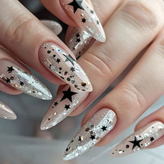 Cyflymder Glitter Powder Stars Pink Halo Dyeing Nail Art Fashion Shiny False Nails Detachable Finished Fake Nails Press on Nails with Glue