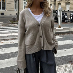 Cyflymder Knit Retro Sweater Cardigan For Women Spring Loose Casual Button Cardigan Street Vintage Long Sleeve Knitted Top