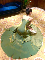Cyflymder Green Dress Pleated V-neck Suspender Long Skirt Niche High-end Fishtail Skirt Gorgeous Shiny Adult Gown Homecoming Dresses