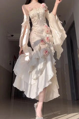 Cyflymder High end 3D Rose Strap Camisole Dress Lolita Dress Elegant Goddess Style Sweet Slimming Fishtail Long Dresses for Women