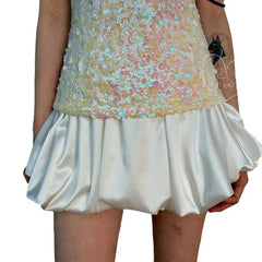 Cyflymder Summer Low Waist Wrinkled Satin Texture A-shaped Puffy Bud Skirt Women's Mini Skirt