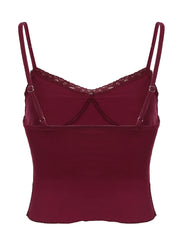 Cyflymder Christmas Red Vintage Elegant Camisole Lace Trim V Neck Tie Bow Sleeveless Slim Cute Crop Top Women Y2K Streetwear Clothes