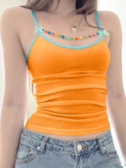 Cyflymder Basic Sexy Slim Camis Tops Casual Bow Beads Slash Neck Sleeveless Tank Tops Women 2025 Summer Fashion Streetwear Ladies