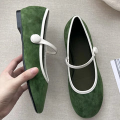 Cyflymder Retro Faux Suede Ballet Flats Women Comfort Round Toe Shallow Mary Jane Shoes Fashion Buckle Elegant Dress Pumps Loafers Ladies