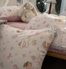 Cyflymder Cute pink dog flower plaid bedding set kid teen,twin full queen lovely puppy cotton home textile sheet pillow case quilt cover