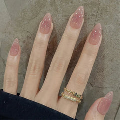 Cyflymder 24pcs Pink Almond Press on Nails Simple False Nails Wearable Stick-on Nail Fake Nails Uñas Postizas Mujer Накладные Ногти 네일팁