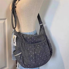 Cyflymder Korean Style Polka Dot Canvas Tote Bag Womem Shoulder Bags Ladies Casual Lazy Versatile Fashion Crossbody Bag for Work Commute