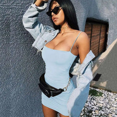 Cyflymder Women‘s Dresses Summer Sexy Suspender Pleated Buttocks Nightclub Dress Beach Skirt Sexy Party Dress Versatile Dress