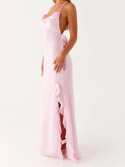 Cyflymder Elegant Floral Print Sleeveless Maxi Dress with V-Neckline and Side Slit for Wedding Guest Evening Party Prom Beach Casual Wear