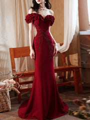 Cyflymder Customized One Shoulder Slim Waist Pleated Flower Design Wedding Party Dress Temperament Cross Lace-up Prom Vestidos Trumpet Wom