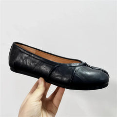 Cyflymder New Pleated Women Ballet Flats Tabi Shoes Casual Slip-on Loafers Ladies Split Toe Leather Espadrilles Zapatillas Mujer