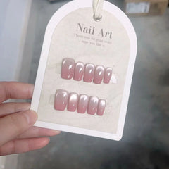 Cyflymder 10Pcs French Handmade Press on Nails Fake Nails with Pearl Decoration Wearable Stick-on Nails Full Cover False Nail Uñas 네일팁