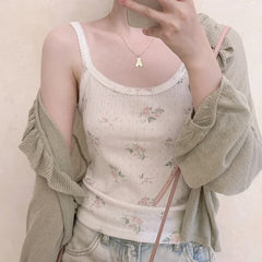 Cyflymder Cotton Crop Top Women Summer Camis Floral Knitted Camis Hollow Out Cute Tops Sweet Girl Lolita Style Aesthetic Kawaii Clothes
